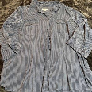 Gray and black striped button up